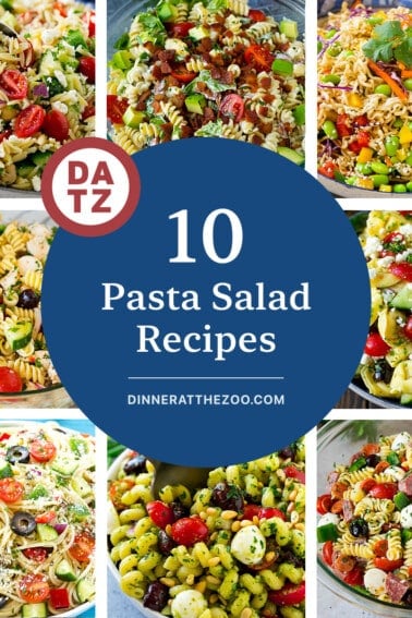 A collection of pasta salad recipes including spaghetti salad, Italian pasta salad and Asian noodle salad.